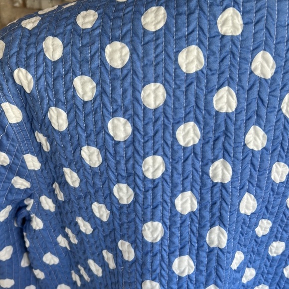 Patty Kim blue with white polka dots quilted roll sleeve open front jacket - Picture 10 of 16